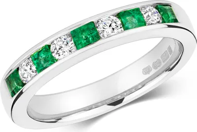 Produktbild von Raffinierter 9 Karat (375) Weißgold Halb Eternity Damen - Diamant Ring Brillant-Schliff 0.26 Karat HI - I1 mit Smaragd, 54 (17.2); TRS291969KWRSN