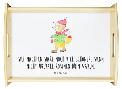 Produktbild von Mr. & Mrs. Panda Tablett Fuchs  Schlittschuhe - Weiß - Geschenk, Heiligabend, Weihnachtsbaum, Weihnachten, Deko, Nikolaus, Weihnachtsmann, Tannenbaum, Winter, Dekotablett