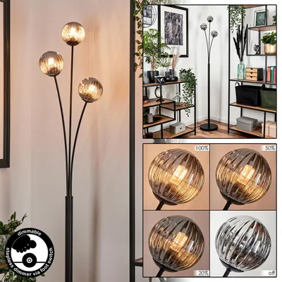 Produktbild von Lerici Stehlampe aus Metall/Riffelglas in Schwarz/Rauchfarben