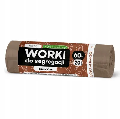 Zdjęcie produktu dla Ekologiczne worki na śmieci 60 l, 20 sztuk, brązowe, Allbag – wytrzymałe worki na odpady organiczne do segregacji śmieci