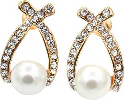 Produktbild von Ohrstecker mit Kunstperlen für Damen, Kreuz, Strass, Hochzeit, Schmuck, Geschenk