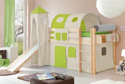 Produktbild von Rutschbett mit Turm "Kasper" Kiefer Natur Classic (Beige-Grün)