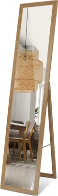 Obrázek produktu pro Stojací zrcadlo 36x156 cm s dubovým rámem – Skandinávský a přírodní design pro ložnici, obývací pokoj a předsíň – Kvalitní a elegantní zrcadlo pro moderní interiéry – Volně stojící zrcadlo – Rámové zrcadlo