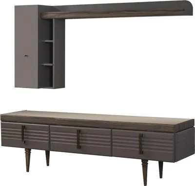 Produktbild von Wohnwand Sideboard RTV Lowboard Regale TV Ständer Schrank Holz Grau