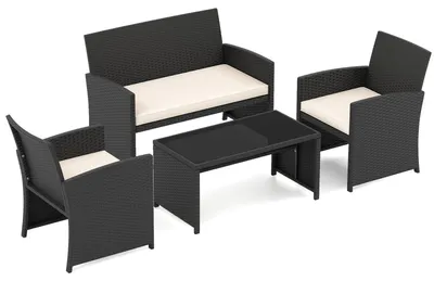 Produktbild von 4-teiliges Rattan-Gartenmöbelset mit Glas-Couchtisch