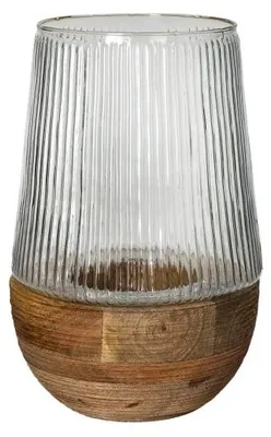 Image de Pomax : Vase et bougeoir en bois de manguier, style naturel, diamètre 18,5 cm, hauteur 28,5 cm