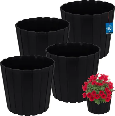 Produktbild von KOTARBAU® 4er Set Blumentopf Pflanzkübel ⌀ 29 cm H: 27 cm Anthrazit Kunststoff Pflanztopf für Zimmerplanzen Blumentöpfe Groß Außen Übertopf Balkon Dekorativ