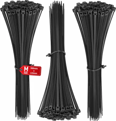 Produktbild von intervisio Kabelbinder 300mm x 4,8mm, Hochleistungs 300 mm schwarz Nylon UV-Beständig Universalbinder, Industriequalität Profi Binders, 300 Stück Set