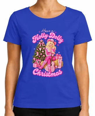 Imagen del producto de Camiseta para mujer, diseño "Holly Dolly Christmas", estilo country, con motivos de vaquera, color azul, talla M