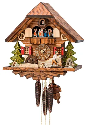 Produktbild von Cuco Clock Kuckucksuhr Schwarzwalduhr "Holzhacker mit Bernhardiner" 20 x 32 x 33cm Wanduhr Holz, 1 - Tage Werk, manuelle Nachtabschaltung