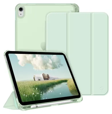 Produktbild von Fintie Hülle für iPad (A16) 11 Generation 11 Zoll 2025, iPad 10 Generation 10.9 Zoll 2022 mit Stifthalter - ultradünne leichte Schutzhülle mit transparenter Rückseite, Auto Schlaf/Wach, Grün