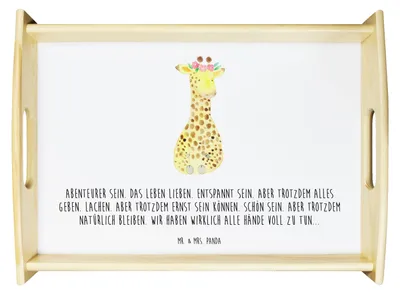 Produktbild von Mr. & Mrs. Panda Tablett Giraffe Blumenkranz - Weiß - Geschenk, Selbstliebe, Servier, Afrika, sofatablett, Freundin, Abenteurer, Deko, für bett, Dekotablett