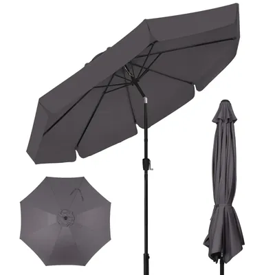 Produktbild von Puluomis Sonnenschirm 3m, Balkonschirm Strandschirm Marktschirm Gartenschirm Neigbar UPF 30+ mit Kurbel grau