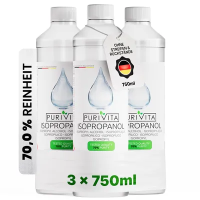 Produktbild von PURIVITA® Isopropanol 70 % Reinigungsalkohol, gebrauchsfertig, Entfetter, 3 x 750 ml