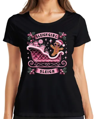 Obrázek produktu pro Dámské tričko Sleigh Girl Christmas Gingerbread Sleigh Gifts Retro, černá, M