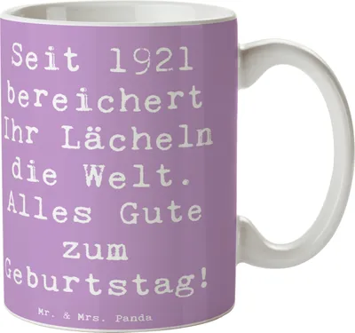 Produktbild von Mr. & Mrs. Panda Tasse mit Motiv Spruch 1921 Geburtstag - Lavendeltraum - Geschenk, Erinnerungen, 100 Jahre alt, Teetasse, kaffeebecher bedruckt, Happy Birthday, Alter