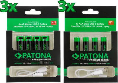 Produktbild von 24x PATONA Premium USB-C AAA und AA Akkus Lithium (6x 4er Blister)