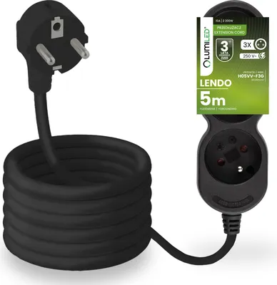 Produktbild von LUMILED Steckdosenleiste 3-Fach Steckdose Typ E, 5m Kabel H05VV-F3G schwarz Mehrfachsteckdose E Stecker 10A 2300W 250V IP20 Halterung zum Aufhängen