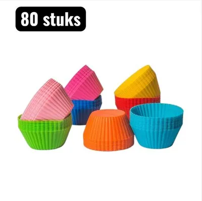 Produktbild von 80 Stück - Silikon-Tortenformen - 7cm - Ofen-, Gefrierschrank- und Mikrowellenschalenbeständig - Quiche-Form - Ideal für Kuchen, Muffins und Schokoladen - Mischfarben