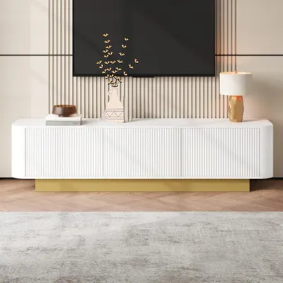 Produktbild von TV-Schrank, TV-Lowboard mit Stauraum, Abgerundetes Design, Kabelmanagement,Medienkonsole Wohnzimmer