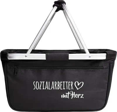 Produktbild von Huuraa Einkaufskorb Sozialarbeiter mit Herz 20 Liter Black faltbarer Tragekorb Geschenkidee