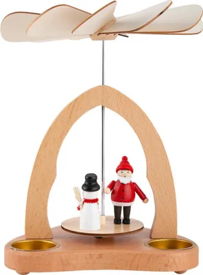 Produktbild von 1-stöckige Tischpyramide Weihnachtsmann und Schneemann, bunt (20cm) von Saico Seiffen
