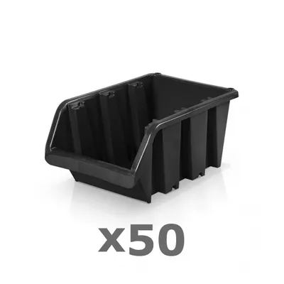 Produktbild von 50 Stück Lagerboxen Größe 3 aus Polypropylen, schwarz, stapelbar, 19,5 x 12 x 9 cm