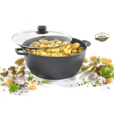 Zdjęcie produktu dla Karl Krüger 22024TH Garnek aluminiowy ze szklaną pokrywką i uchwytami termicznymi, 24 cm