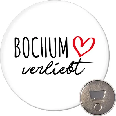 Produktbild von Huuraa Magnet Bochum verliebt 59mm Kühlschrankmagnet rund Flaschenöffner Geschenkidee