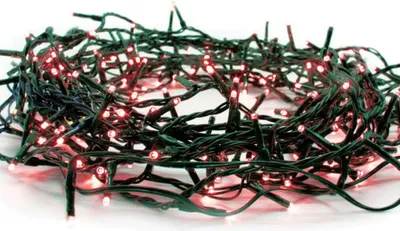 Productafbeelding van ACA lichtketting met 300 LED's (elke 5 cm), rood, 220–240 V, met 8 programma's, IP44, 15 meter, groene kabel. Artikelnummer: X08300412