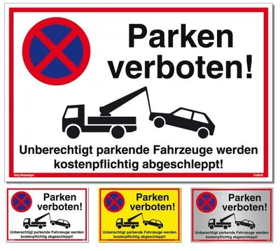 Produktbild von Dreifke® Schild Parken verboten | stabiles Alu-Schild mit UV-Schutz 300x200mm weiß Alu
