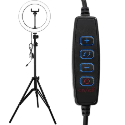 Imagen del producto de Soporte para anillo de luz y teléfono inteligente KRUMAD, trípode de luz con altura ajustable y soporte para teléfono, ideal para fotos, videos, transmisiones en vivo, uso en oficina y estudio