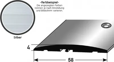 Produktbild von Übergangsprofil "Almere" / Übergangsschiene / 58 mm, Typ: 08 (Aluminium eloxiert, mittig gebohrt / selbstklebend):-silber-1000-seitlich gebohrt