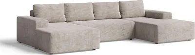 Obrázek produktu pro Sedačka v tvare U, funkcia spania, úložný priestor – 336x76x155 cm – krémová – manšester – čalúnený nábytok – rohová zostava – AVANTI
