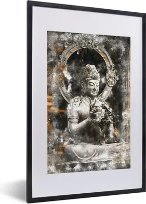 Produktbild von MuchoWow® MuchoWow® Gerahmtes Poster Buddha - Silber - Meditation 40x60 cm - Poster mit zchwarzem Bilderrahmen - Poster in Rahmen