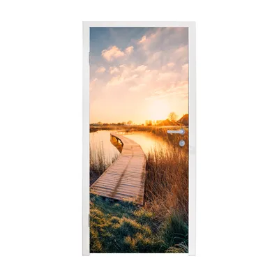 Obrázek produktu pro MuchoWow® Plakát na dveře - Západ slunce v nizozemském polderu - 215x80 cm - Samolepicí fólie na dveře