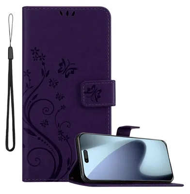 Produktbild von Cadorabo Hülle für Apple iPhone 17 PRO MAX Hülle in FLORAL DUNKEL LILA Schutzhülle im Blumen Design mit Magnetverschluss, Standfunktion und Kartenfächern Book Case Cover