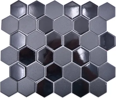 Produktbild von Keramik Mosaik Hexagon schwarz glänzend R10B Duschtasse Bodenfliese Mosaikfliese Küche Bad Boden