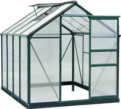 Produktbild von Outsunny Gewächshaus Aluminium Treibhaus mit Dachfenster Tür 190 x 252 x 201 cm Pflanzenhaus mit Fundament begehbares Tomatenhaus Witterungsbeständig Polycarbonat Grün+Transparent