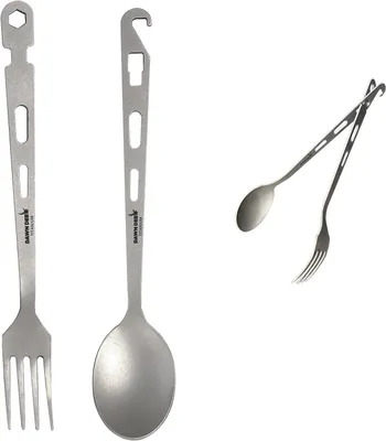 Produktbild von Campingbesteck Set, Gabel und Löffel, hitzebeständig, für Wandern