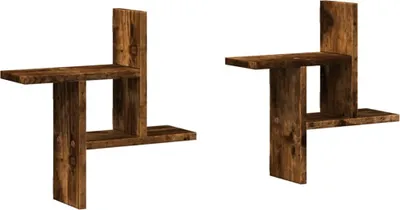Obrázek produktu pro vidaXL Nástěnné police 2 ks. Kouřový dub 38x12x38 cm Materiál na bázi dřeva