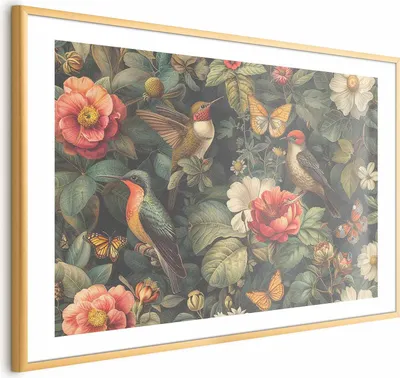 Produktbild von Posterpapier Poster - Flowers, Birds, and Butterflies - vintage-style illustration 60x40 cm Tiere b-H-10020-ao-a