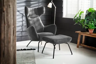 Produktbild von KAWOLA Sessel LOTTE Ohrensessel velvet stone mit Hocker