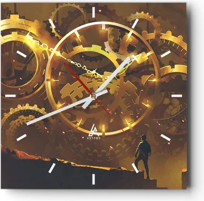Produktbild von Wanduhr - Quadrat - Glasuhr - Mechanismus Zahnrad - 40x40cm - Schleichendes Uhrwerk - Lautlos - zum Aufhängen bereit - Dekoration Modern - Wanddekoration aus Glas - C3AC40x40-3898