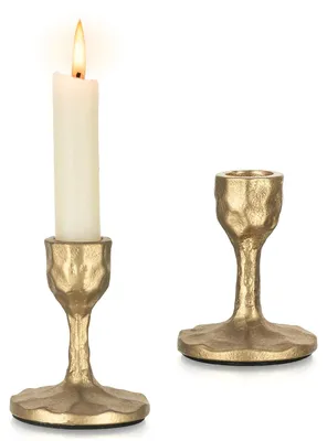 Productafbeelding van Omgoods - Vintage Gouden Kandelaar van Gietijzer voor Staafkaarsen