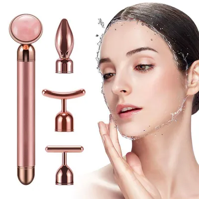 Produktbild von Gesichts-Massagegerät 4-in-1 Gold Roller T-Stab 24K Gesichtsmassage Roller Set mit Wechselköpfen Augen Gesicht Körper Pflege Tool Damen