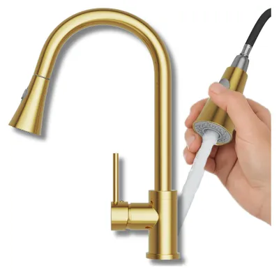 Produktbild von Granitan | Snake Küchenarmatur - Gold - Gesamthöhe 40 cm - Ausziehbarer Auslauf - 360° Schwenkbar