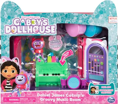 Produktbild von Gabby's Dollhouse DREAMWORKS - Deluxe Raum, Groovy Music Room, Musikzimmer mit DJ Katzenminze (engl. DJ Catnip), Möbelstücken und thematischem Zubehör, Aktion/Abenteuer, 3 Jahr(e), Mehrfarbig