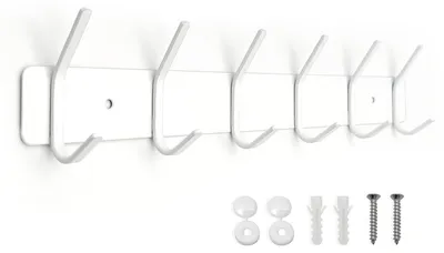 Produktbild von Wandgarderobenhaken, Metallgarderobe, Wandgarderobe aus Edelstahl, Garderobenständer für Kleiderschrank, Garderobenständer für Schlafzimmer und Badezimmer, Kleiderhaken, Kleiderhalter (weiß, 6 Haken)