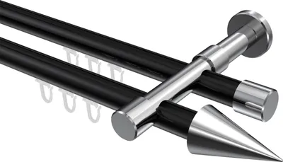 Produktbild von Interdeco Innenlaufstange / Gardinenstange mit Innenlauf Schwarz / Chrom, Typ Prestige Savio (Kegel), 20 mm Ø 2-läufig, 160 cm